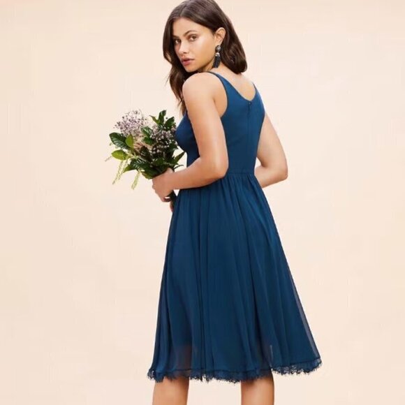 Dress The Population‎ Alicia Mixed Media Midi Dress in Peacock Blue sz M - Picture 2 of 7